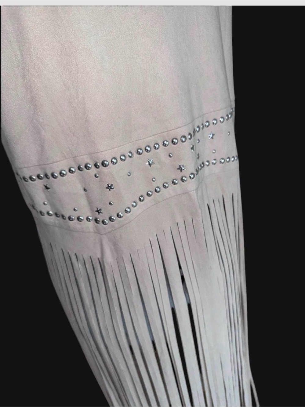 Never worn Vest-Fringed Studded Suede-like Vest in Light Beige - Picture 6 of 7